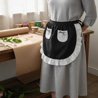 Short Server Apron with Pockets Adjustable Tie Waist Ruffled Half Apron Charming Workwear Accessory for Servers, Cosplayers
