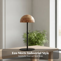 Wooden Hat Form Wood Grain Finish Hat Display Stand Metal Base