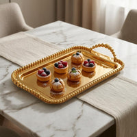 Mirrored Tray Beaded Border Handled Serving Tray Raised Rim