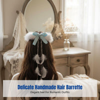 Handmade Feather Hairpin, Bowknot, Long Ribbon, Traditional Chinese Dress Vintage, Romantic Vintage Design