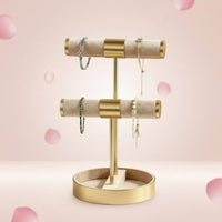 Necklace Display Stand Velvet Surface Shop Fixture Two-Tier Design for Boutique