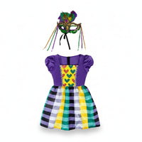Carnival Costume Dress Glittery Plaid Costume Dress Feather-Like Accents
