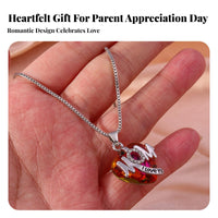Mom Heart Necklace Rhinestone Embellished Crystal Heart Necklace for Birthday