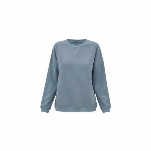 Corduroy Top, Round Neck, Long Sleeve Pullover, Winter
