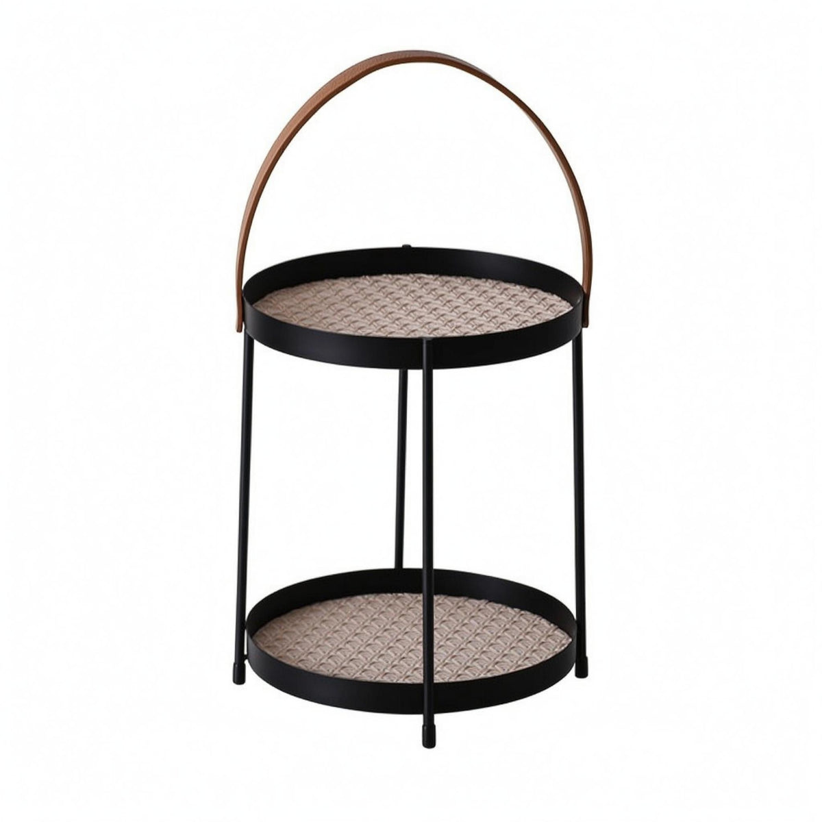 Round Tray Rack Black Metal Handle Basket Rack Iron for Countertop, Desktop