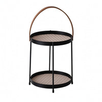 Round Tray Rack Black Metal Handle Basket Rack Iron for Countertop, Desktop