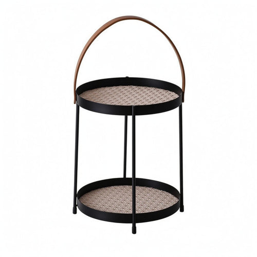 Round Tray Rack Black Metal Handle Basket Rack Iron for Countertop, Desktop