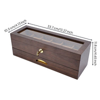 Watch Box with Glass Lid Lockable Wooden Jewelry Organizer 6-Slot for Dresser