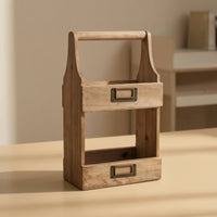 Two-Tier Storage Box Rustic Wooden Organizer Portable for Desk, Kitchen Counter