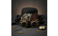 Steampunk Hat with Goggles Black Steampunk Top Hat Adjustable Strap
