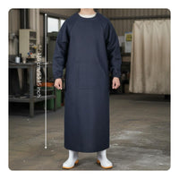 Long Sleeve Denim Apron Stain-Resistant Backwards Wear Work Coat Large Pocket