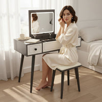 Hinged Lid Vanity Table Modern Minimalist Design Makeup Vanity with Storage Drawers Dressing Table with Mirror and Stool