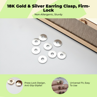 Earring Backs, 18K Gold Disc Fastener Stoppers, stable Silver Post Earring Lock, Non-Irritating, Replacement, Jewelry Making