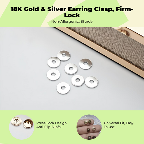 Earring Backs, 18K Gold Disc Fastener Stoppers, stable Silver Post Earring Lock, Non-Irritating, Replacement, Jewelry Making