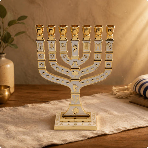 7 Branch Menorah Alloy Cast Jewish Menorah Metal for Holiday Celebration, Jews