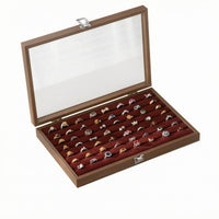 Wood-Grain Band Case Metal Clasp Glass Lid Band Box Lined Interior