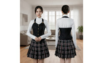 Anime Cosplay Outfit with Vest Plaid Cosplay Costume Pleated School Uniform Layered for Cosplayers, Photoshoots