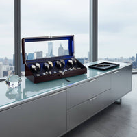 8+9 Watch Winder Box Multiple Rotation Modes Automatic Watch Winder Jewelry Storage Sturdy Wood Construction Lid Activated Stop