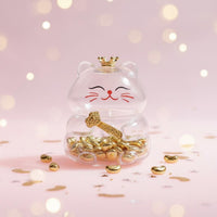 Feline Piggy Bank Transparent Glass Feline Coin Bank Crown Top