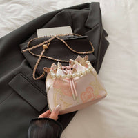 Chinese Design Crossbody Bag Elegant Embellishments Drawstring Pouch Bag