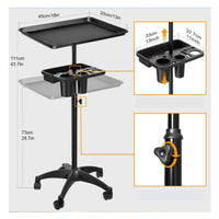 Salon Trolley Cart Mobile Rolling Salon Tray Extra Storage Trolley with Tool Holders for Hair Salons, Barber Shops