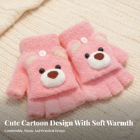 Warm children's Flip Top Gloves Cute Pattern Kids Convertible Mittens Soft & Fluffy for Girls, Toddlers, Cold Weather, Cycling, Daily Use