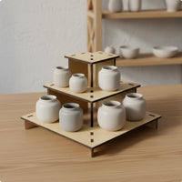 3-Tier Wooden Display Riser Multi-Layer Cosmetic Organizer Rack Reversible Configuration Cupcake Stand for Small Business Owners, Collectors