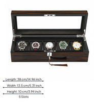 Wooden Watch Display Case Padded Slots Storage Metal Lock