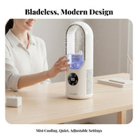 Cooling Mist Function Bladeless Desktop Fan Quiet Operation Desktop Spray Cooler 6 Speed Settings for Children, Bedroom, Office, Dorm Room