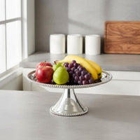 Beaded Trim Dessert Stand Sturdy Silver Pedestal Stand Food Safe