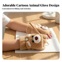 Warm children's Flip Top Gloves Cute Pattern Kids Convertible Mittens Soft & Fluffy for Girls, Toddlers, Cold Weather, Cycling, Daily Use
