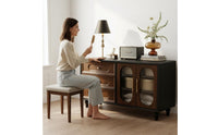 Multi-Functional Design Solid Wood Dressing Table Sturdy Construction Wooden Dressing Table Set Adjustable Configuration Vintage Writing Desk Vanity for Small Areas