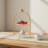 Gilded Feathered Cake Stand Decorative Display Multi Tier Dessert Stand Metal Frame Home Decor for Vanity