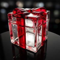 Glass Gift Box Festive Design Red Bow Glass Jar for Living Room, Housewarming