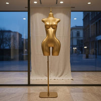 Female Half-Body Mannequin Gold-Tone Support Pole Bust Waist Hips Mannequin
