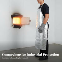 Anti-Splash Aluminum Foil Apron Long-Lasting Heat Resistant Apron Lace-up Design for Foundry Workers, Welders, Smelting, Metal Joining