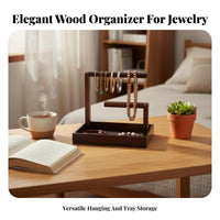 Multi-Functional Wooden Bracelet Holder with Tray Space-Saving Crossbar Jewelry Stand Easy Assembly for Dressing Table, Craft Exhibition