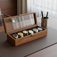 Wood Grain Watch Storage Box Multi-Functional Watch Collection Display Case Large Capacity Metal Clasp