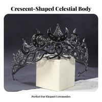 Celestial Moon Astral Tiara Sparkling Rhinestones Celestial Wedding Crown Black Curved Moon Crown Vintage Inspired for Weddings