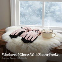 women's Ski Gloves Screen-Compatible Compatible Screen-Responsive Screen Winter Gloves Fastener Pocket Anti-Slip Palm for Skiers