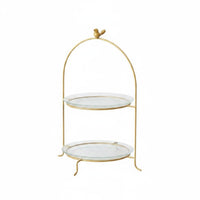 Gilded Feathered Cake Stand Decorative Display Multi Tier Dessert Stand Metal Frame Home Decor for Vanity