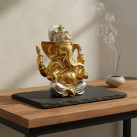 Resin Ganesha Sculpture Lotus Throne Elephant Deity Statue Figurine Handmade