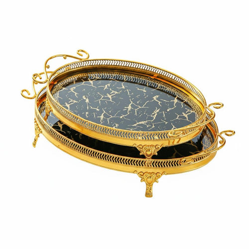 Oval Metal Serving Tray Openwork Rim Home Accessory Easy to Clean
