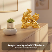 Sand Gold Finish Chinese Good Luck Figurine Symbol of Abundance Chinese Good Luck Statue Auspicious for Housewarming, Desktop, Entryway