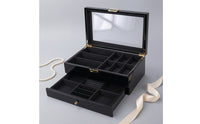 Multi-Compartment Jewelry Box with Mirror Velvet Double-Layer Jewelry Box Space-Saving Dust-Resistant for Women, Collectors, Dresser, Vanity, Bedroom