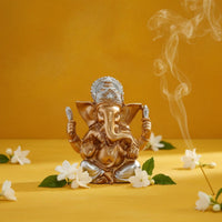 Gold Elephant God Idol Long-Lasting Resin Craftsmanship Elephant God Statue Ganpati Idol Intricate Features House Decoration