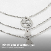 Stacked Heart Pendant Necklace Stainless Steel Matching Heart Necklaces Adjustable Chain Mom Daughter Jewelry Set for Women
