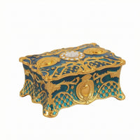 Rectangular Jewelry Box Gold-Tone Trim Ornate Jewelry Box Faceted Jewel Lid