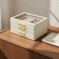 3-Drawer Jewelry Box Large Capacity Band Earring Necklace Holder Soft Velvet Lining Band Earring Display Case for Women, Bedroom