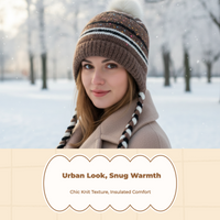 Winter Knit Hat Fleece Lined Warm Tassel Women